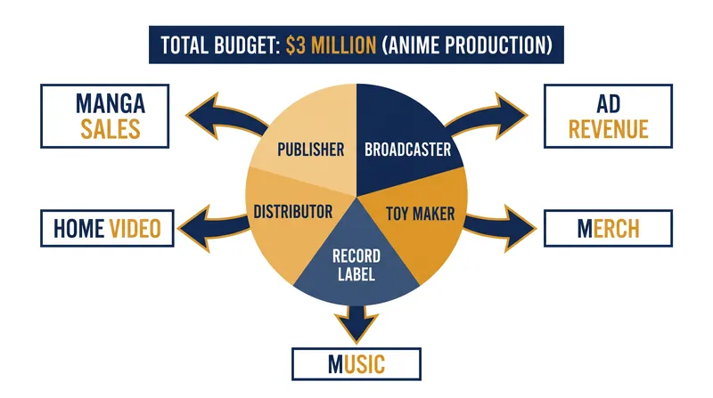 How a traditional production committee divides both the upfront costs and the backend exploitation rights.
