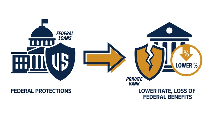 Private refinancing pays off federal debt, replacing it with a private loan that lacks federal safety nets.