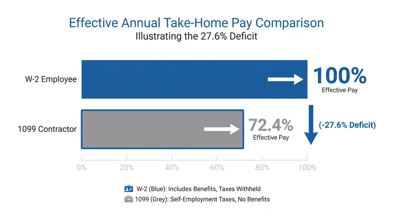 Charging the exact same nominal hourly rate as a salaried employee results in a significant reduction in equivalent take-home pay.