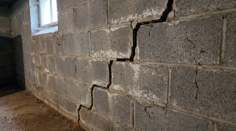 Stair-step cracks in masonry walls are a classic indicator of differential settlement.