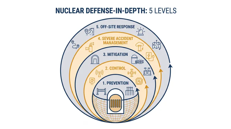 The five independent levels of protection ensure that a failure at one stage is intercepted by the next.