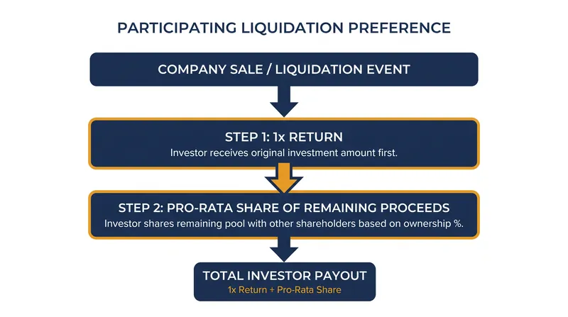 A participating preference allows investors to recoup their capital first, and then double-dip into the remaining proceeds.