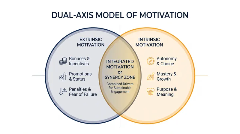 Extrinsic and intrinsic motivations operate on different cognitive axes, driving different types of performance.