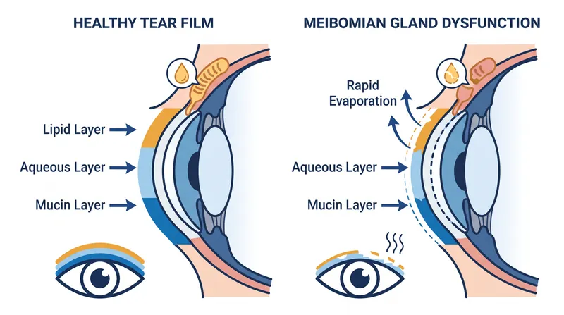 The tear film relies on an outer lipid layer to prevent the watery aqueous layer from evaporating.