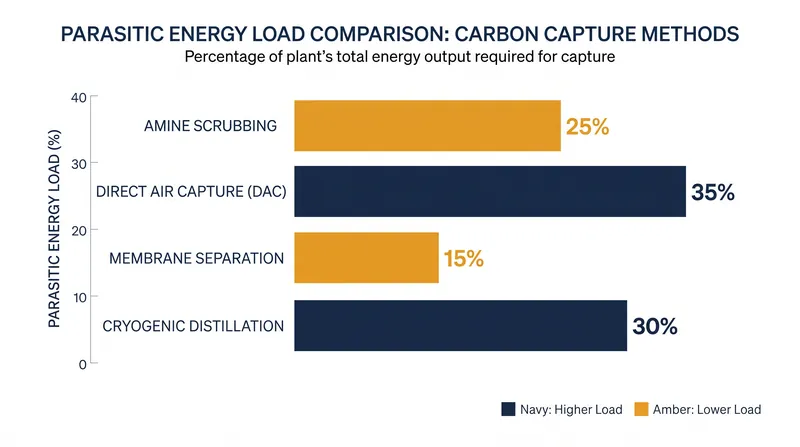 Carbon capture machinery can consume up to 40% of a facility's total energy output.