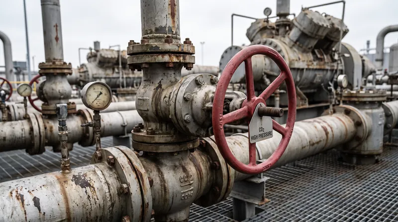Captured CO2 is compressed into a supercritical state for pipeline transport.