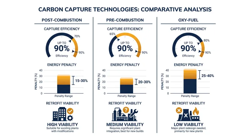 Comparing the three primary pathways for industrial carbon capture.