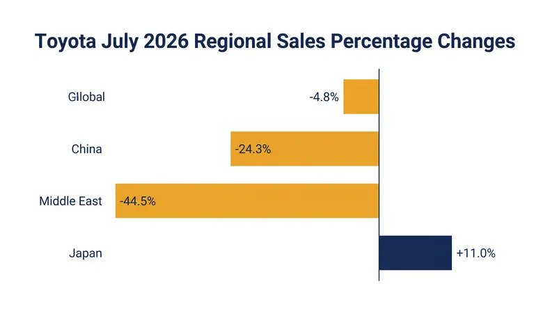 Regional sales shifts highlight a growing divide between Toyota's domestic hybrid strength and overseas headwinds.
