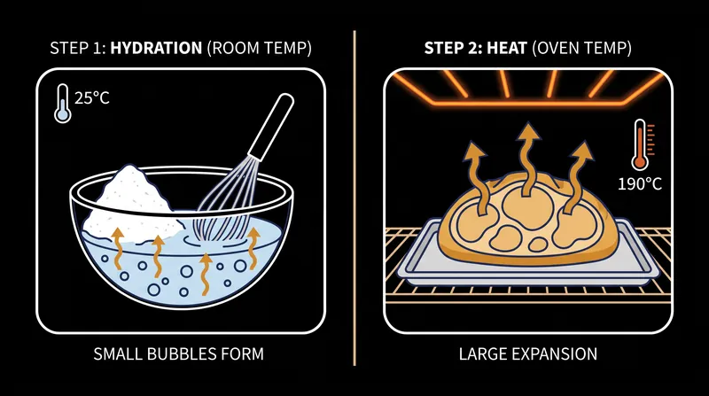 Double-acting baking powder provides an initial lift during mixing and a secondary, more powerful expansion in the oven.