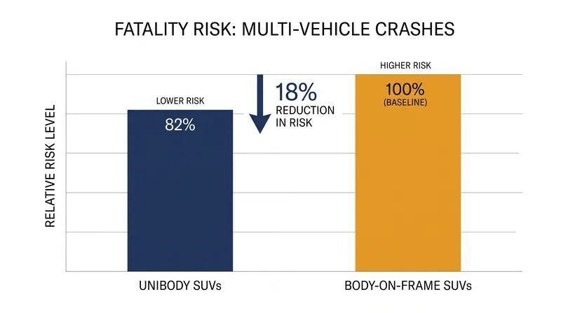Unibody structures are engineered to crumple and dissipate crash energy, significantly reducing the risk of death in multi-vehicle collisions.