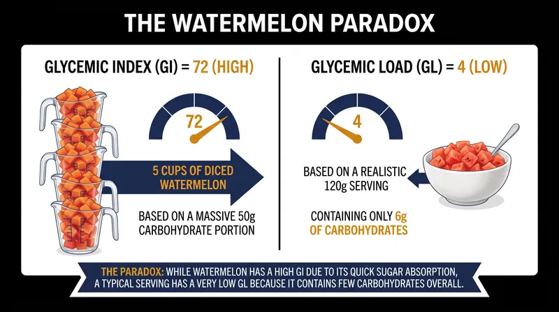The Glycemic Load corrects the Glycemic Index by factoring in actual serving sizes.