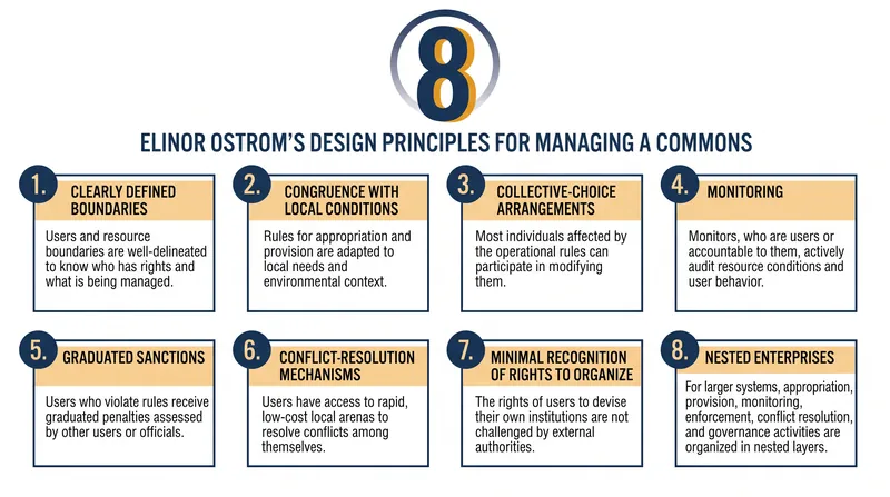 Elinor Ostrom identified eight core principles present in almost all successful, long-enduring community resources.