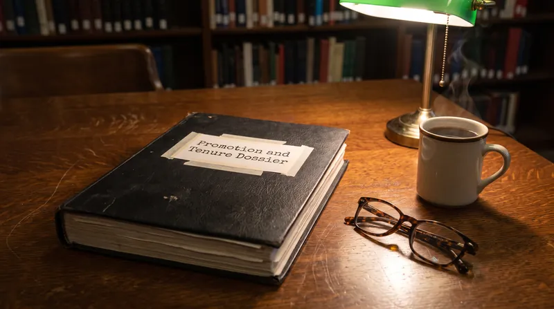 A candidate's dossier includes publications, student evaluations, syllabi, and confidential letters from external reviewers.