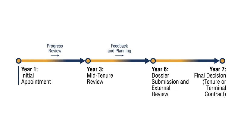 The standard probationary period requires candidates to build a comprehensive record of research, teaching, and service before a final evaluation.