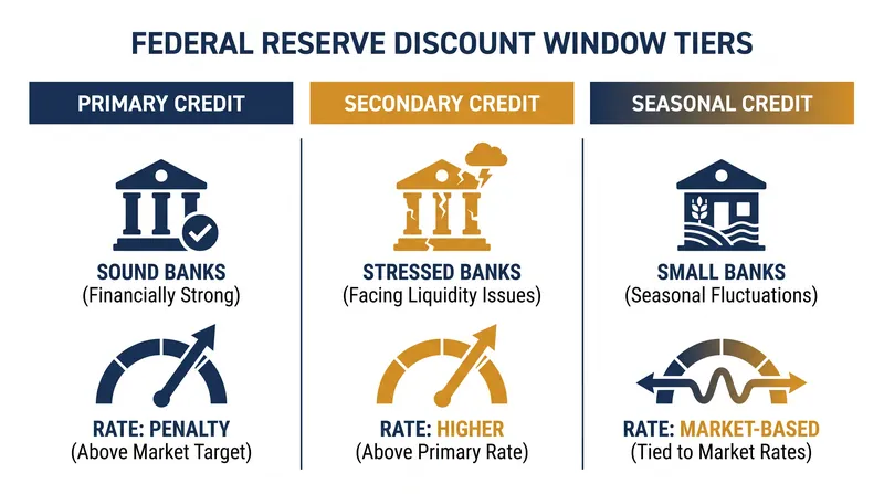 The three distinct credit facilities offered through the discount window.
