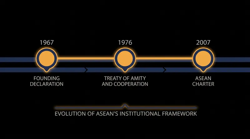 Key milestones in the formalization of ASEAN's diplomatic rules.