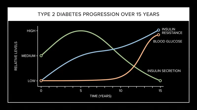 Blood glucose is a lagging indicator. Insulin resistance and compensatory hypersecretion begin years before clinical diabetes is diagnosed.