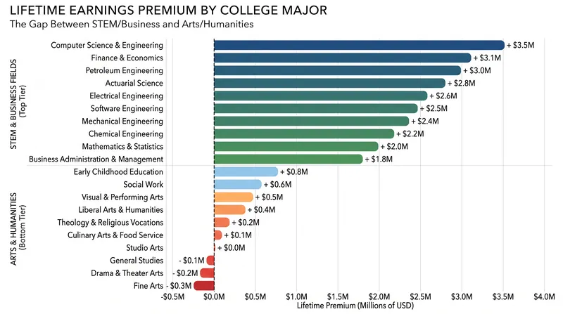 The lifetime earnings gap between the highest- and lowest-paying majors is often larger than the gap between high school and college graduates.