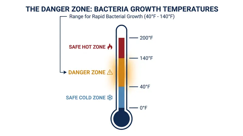 The Food Safety Danger Zone represents the temperature window where bacteria multiply exponentially.