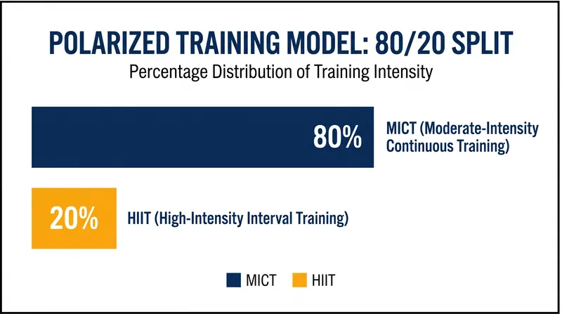 The 80/20 polarized training model utilized by elite endurance athletes and recommended for general health.
