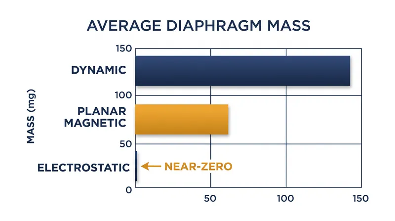 Electrostatic membranes are significantly lighter than dynamic and planar diaphragms, allowing for faster transient response.