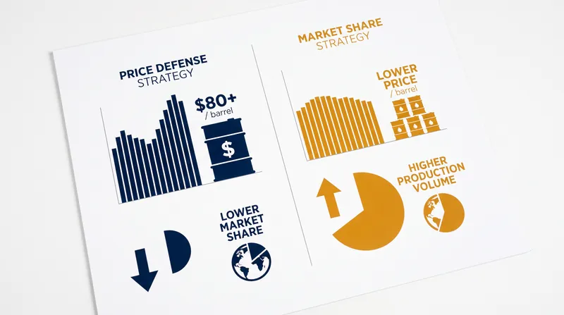 The structural trade-off between defending oil prices and defending market share.