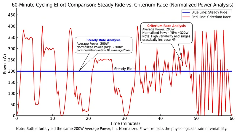 Why average power fails to capture the true cost of variable efforts.