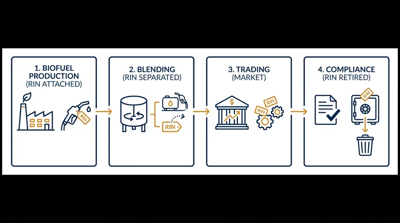 The lifecycle of a Renewable Identification Number (RIN) from generation to retirement.