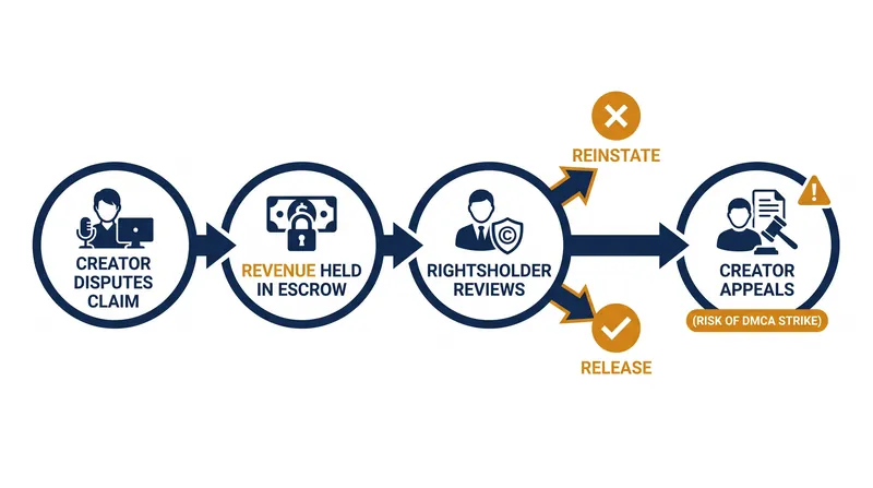 The escalation path of a Content ID dispute and the associated risks.