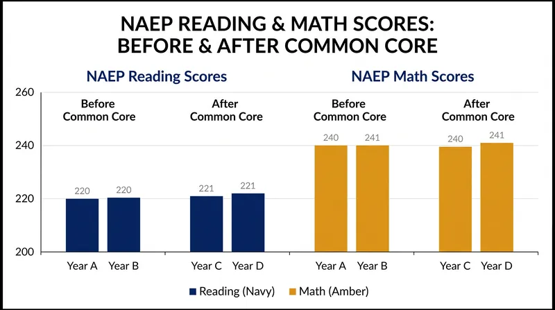 National Assessment of Educational Progress (NAEP) scores have shown mixed results since the implementation of the standards.