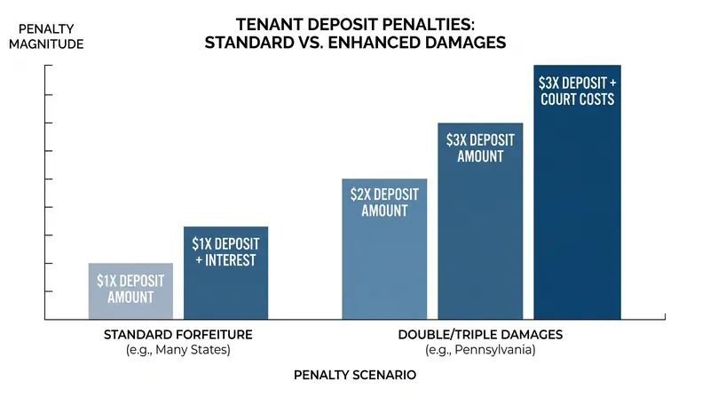 Failing to meet statutory deadlines can result in landlords paying double or triple the original deposit amount.