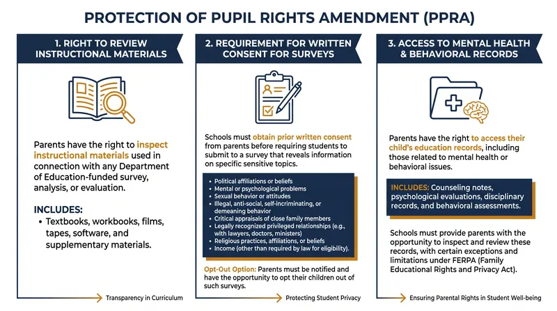 The PPRA guarantees parents the right to review school materials and requires consent for psychological evaluations.