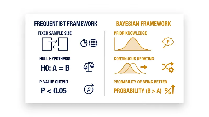 Frequentist models require fixed sample sizes, while Bayesian models update continuously.