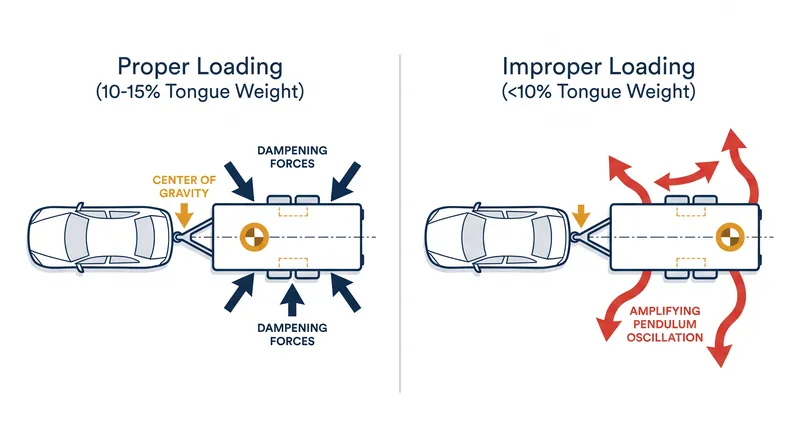 When a trailer's center of gravity shifts behind its axles, lateral movements amplify into uncontrollable sway.