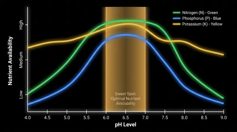 Soil pH acts as the master switch for nutrient availability, with most macronutrients peaking between 6.0 and 7.0.