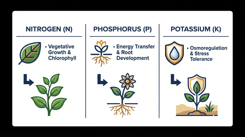 The primary functions of the three macronutrients in plant biology.