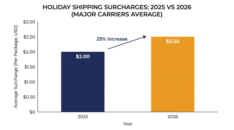 Residential delivery surcharges are jumping roughly 25% for the 2026 peak season.