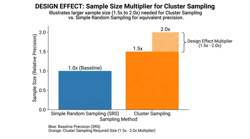 Cluster sampling requires a larger overall sample size to compensate for the similarities among people in the same cluster.