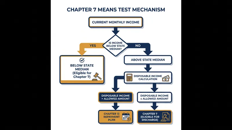 The Means Test determines whether an individual qualifies for Chapter 7 liquidation or must file for Chapter 13 reorganization.