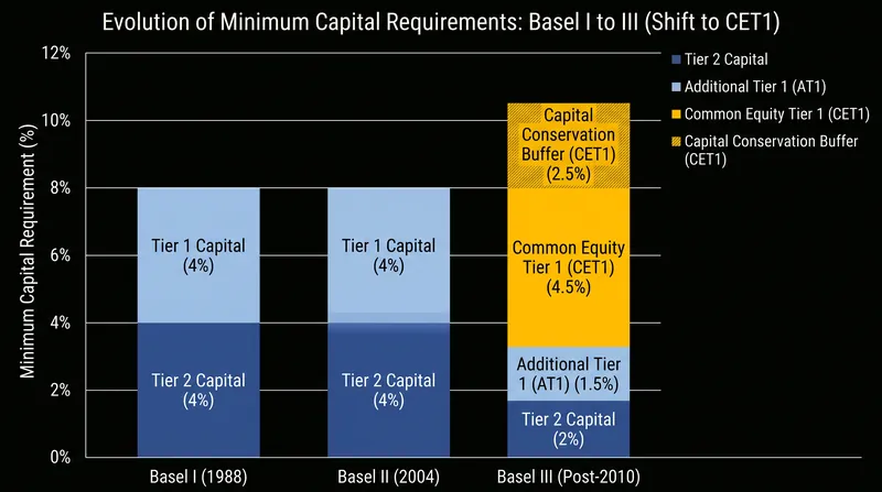The evolution of capital quality requirements across the three Basel iterations.