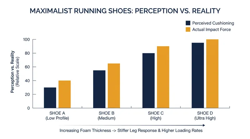 The Cushioning Paradox: Highly cushioned shoes can cause runners to subconsciously stiffen their legs, leading to higher impact forces.