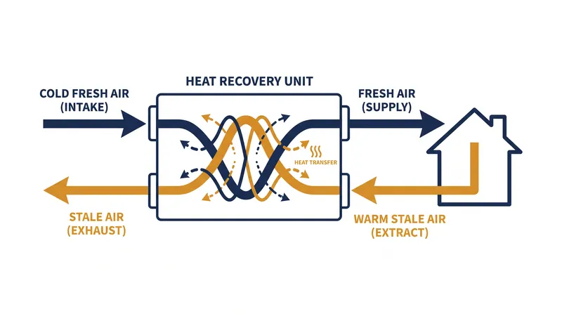 An MVHR system can recover up to 95 percent of the heat from outgoing stale air, transferring it to incoming fresh air.