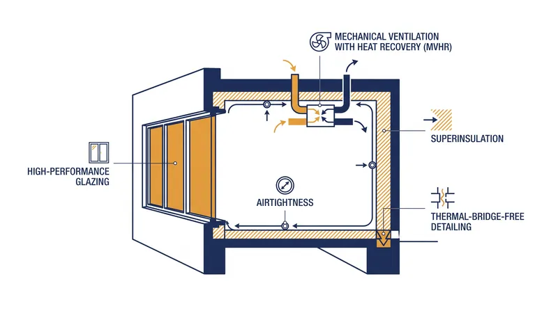 The five interlocking principles that define the Passive House standard.