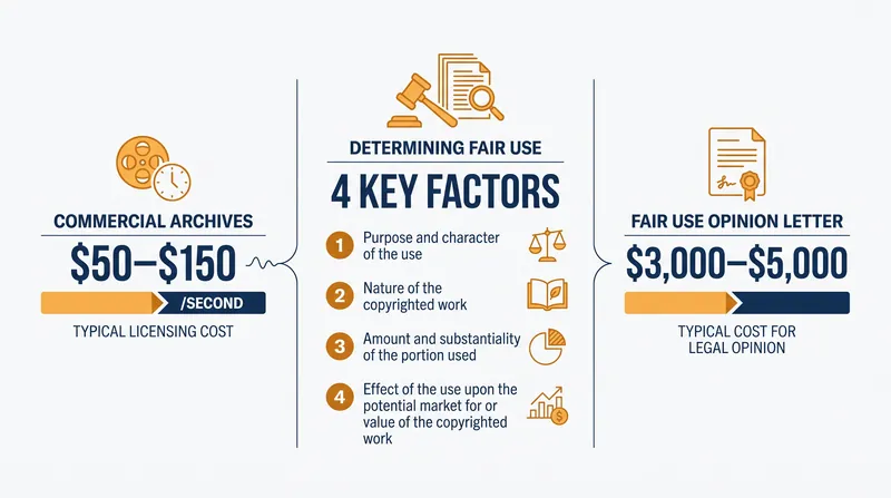 Typical costs associated with clearing and insuring archival footage.