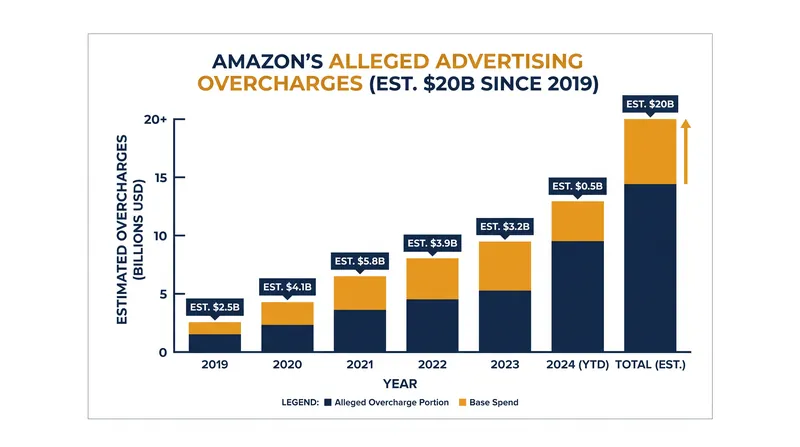 The lawsuit claims Amazon extracted over $20 billion in hidden advertising surcharges.