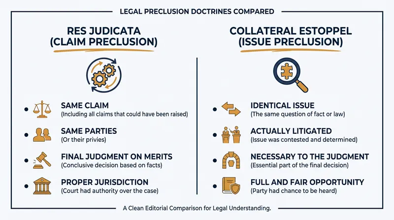 While both doctrines prevent relitigation, they apply under distinctly different procedural conditions.