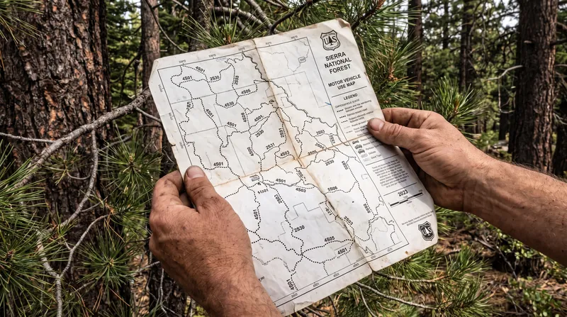 The Motor Vehicle Use Map (MVUM) is the legally binding document that dictates which dirt roads are open for camping access.