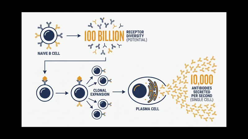 Plasma B cells act as biological factories, producing massive quantities of targeted antibodies.