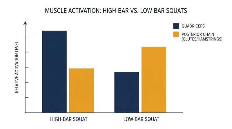 Muscle recruitment shifts significantly based on the torso angle required to balance the barbell.