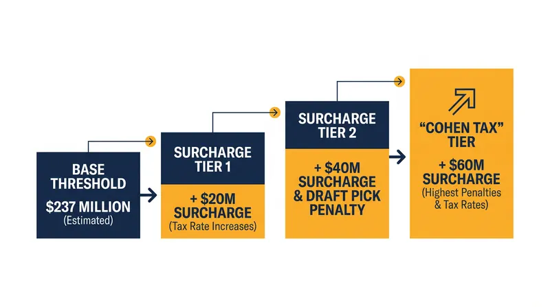 The tiered surcharge system imposes increasingly severe financial and draft penalties as payroll rises.
